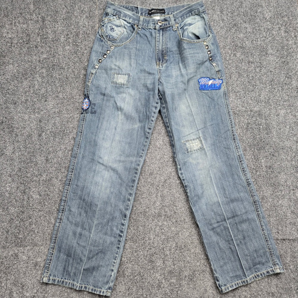 Rocawear Marcy Rebels Studded Straight Leg Jeans Blue Denim Men 31x30 Y2K Grunge
